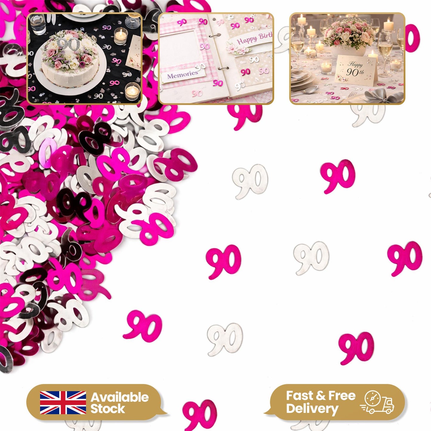 14g 90th Pink Birthday Confetti