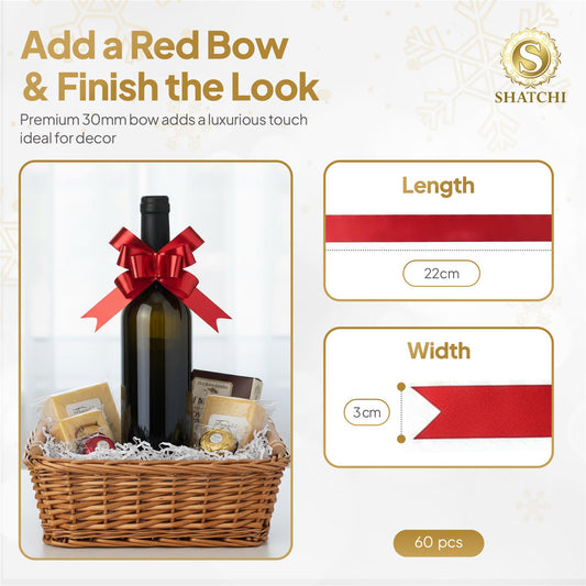 Shatchi 60pcs Red 30mm/3cm Pull Bows for Wrap, Hampers, Parties & Craft Use