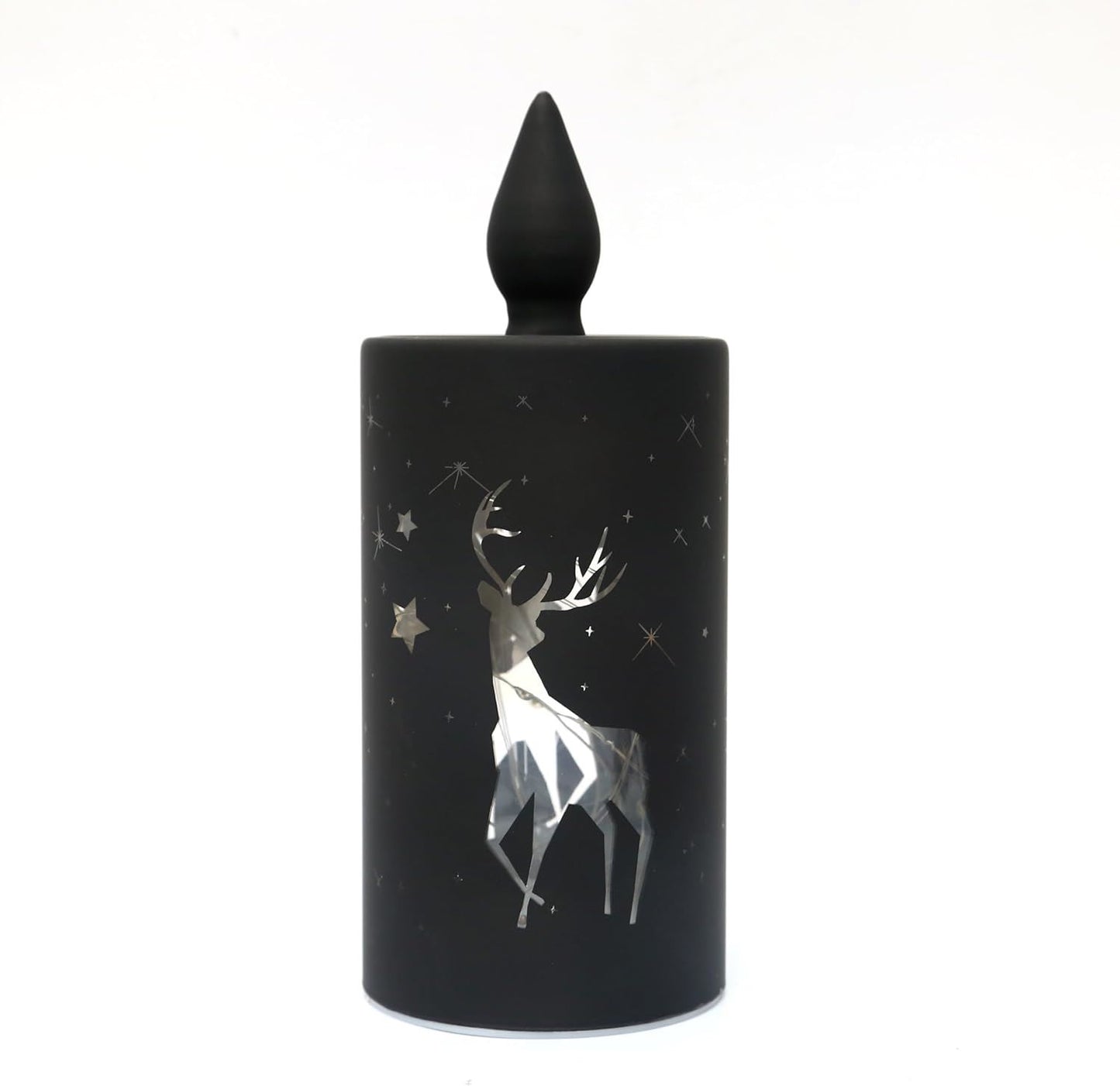 LED Black Glass Candle Vase with Stag Scene 22cm