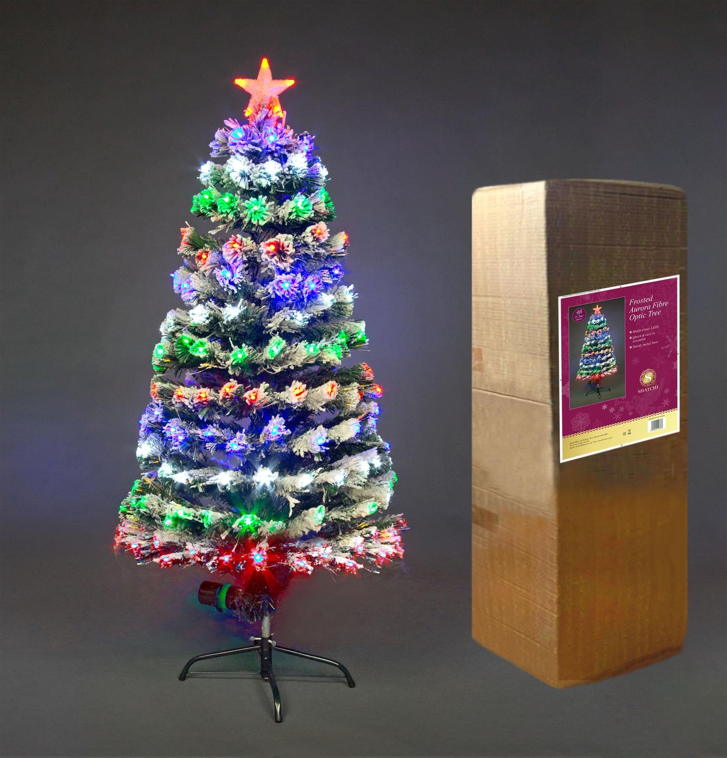 5ft Frosted Aurora LED Fibre Optic Christmas Tree