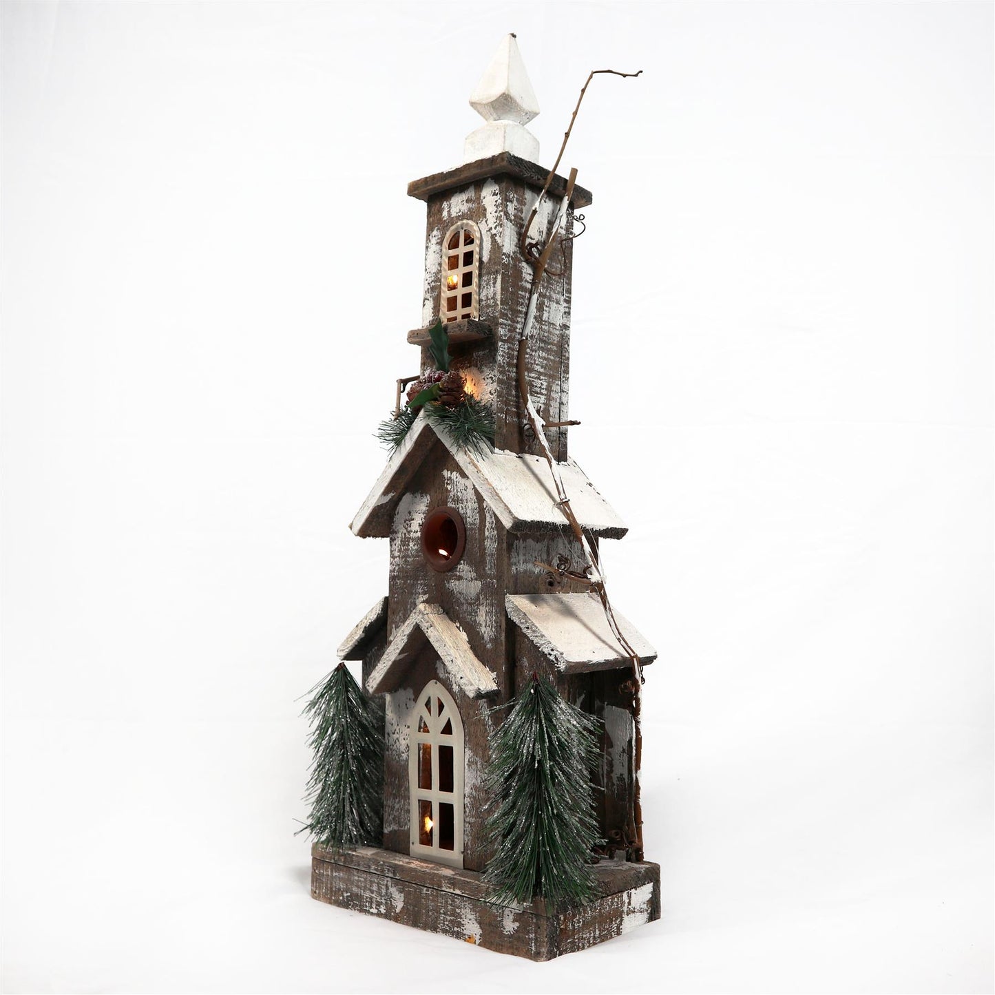 Wooden House with White Bulbs 23x12x66cm