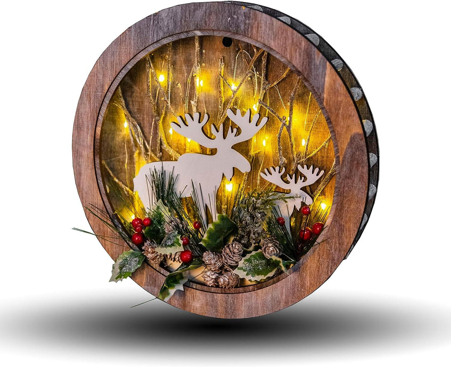 LED Wooden Reindeer Scene Wreath Shape D30xW4.5