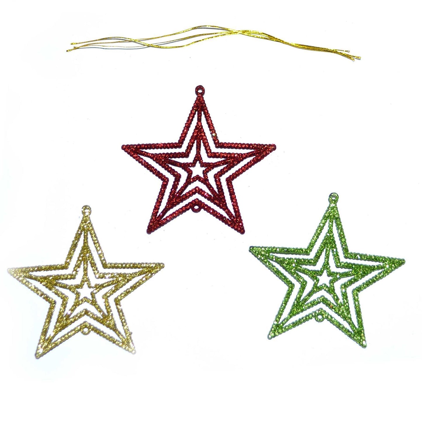 Set of 3 Glitter Stars Tree Decorations