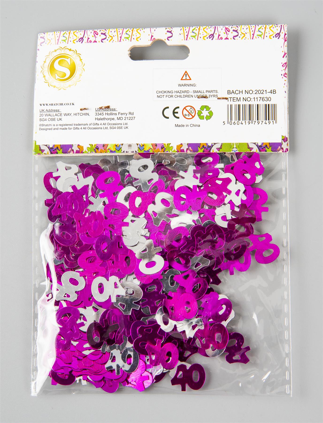 Shatchi 14g 40th Happy Birthday Pink & Silver Party Confetti