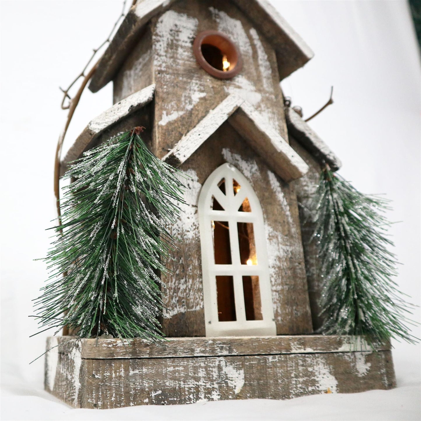 Wooden House with White Bulbs 23x12x66cm