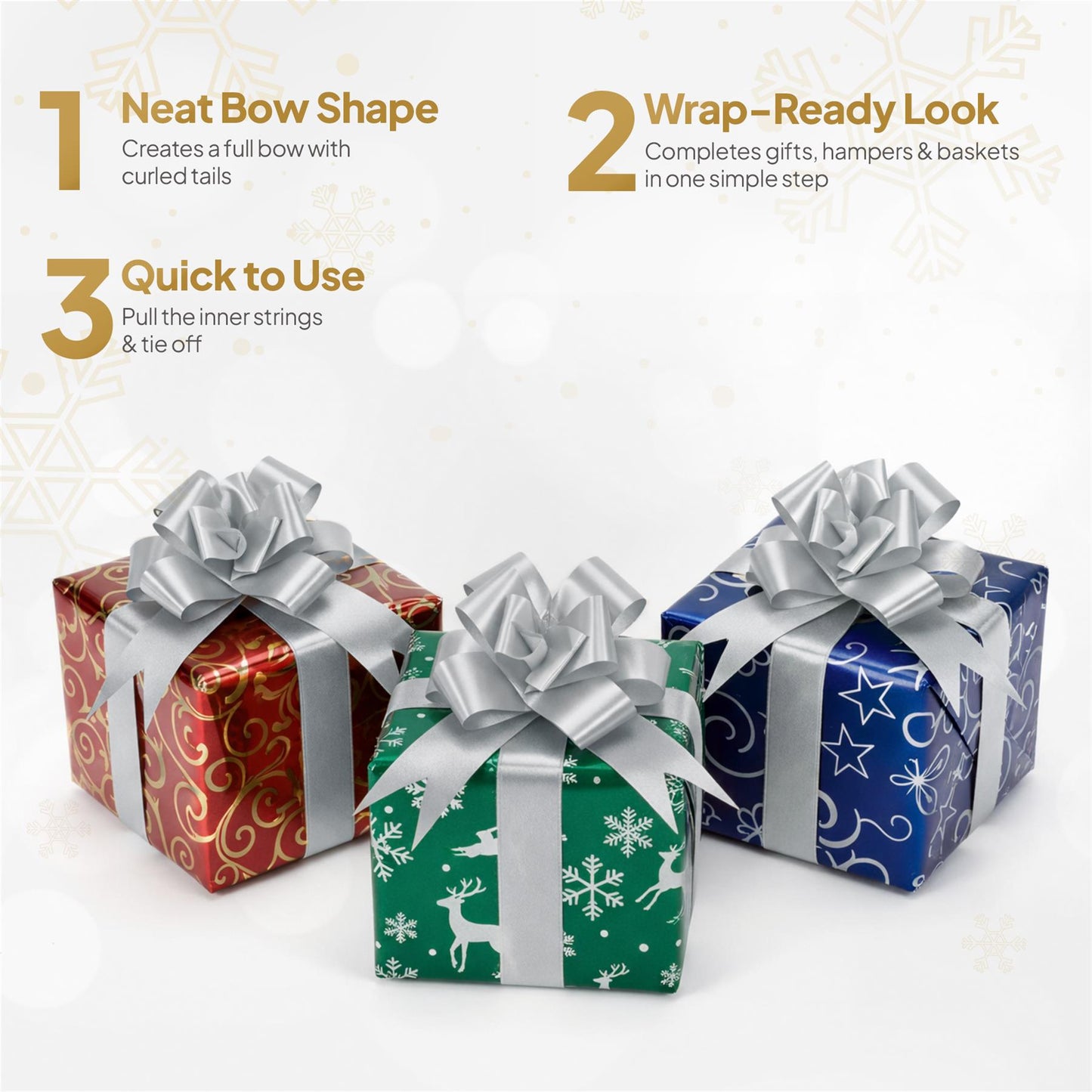 Shatchi 60pcs Silver 30mm/3cm Pull Bows Gift Wrap & Hampers