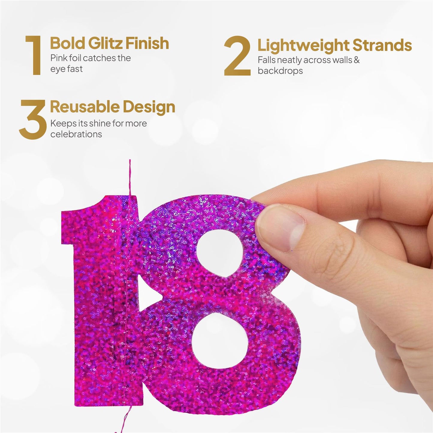 Shatchi 18th Glitz Pink Foil Hanging String Party Decorations Pack of 6