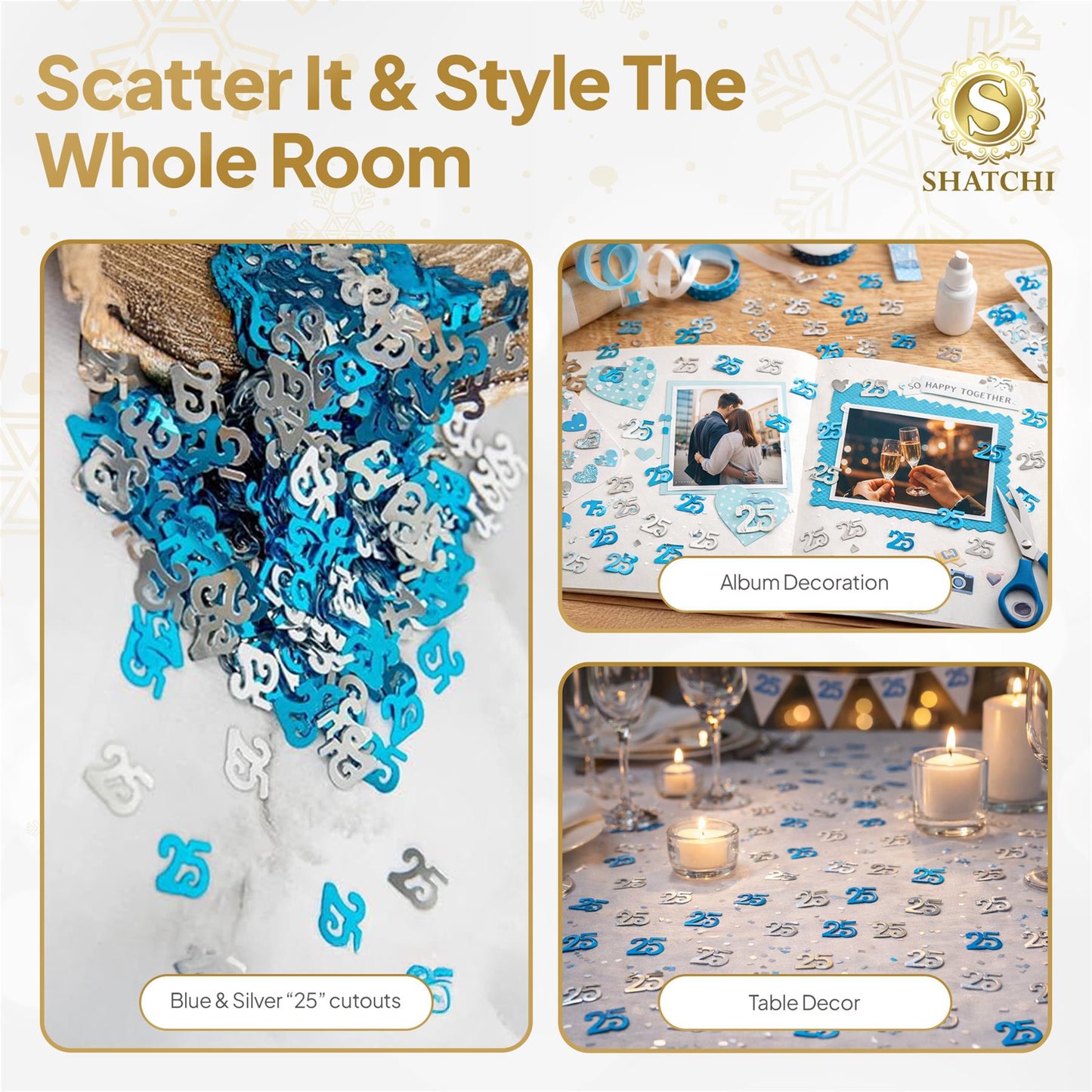 4 Packs of 14g Blue & Silver 25th Confetti
