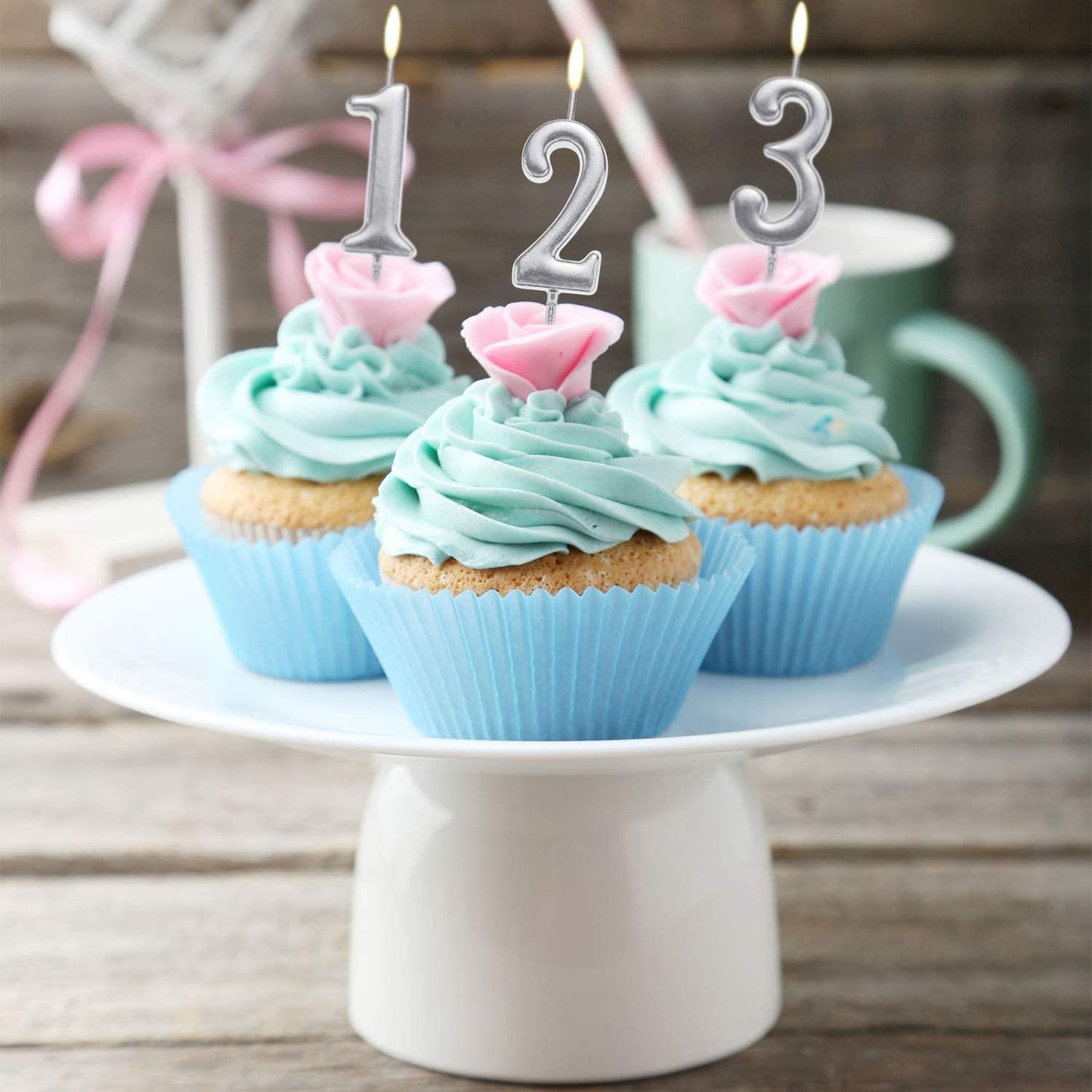 Silver 7 Number Candle Birthday Cake Decoration