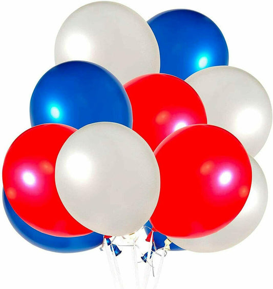 50 Pcs 12" Latex Balloons Red White Blue Colour