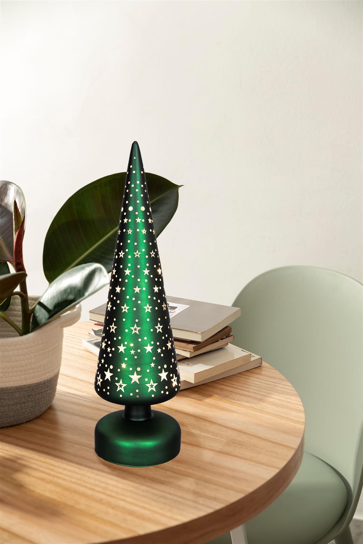 32cm Green Christmas Glass Lamp with LEDs