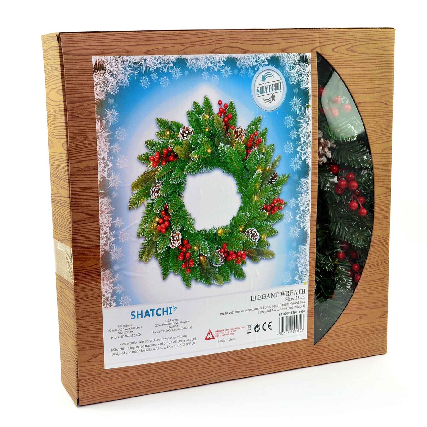 55cm Pre-Lit Decorated Christmas Wreath