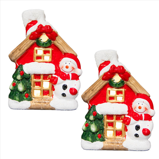 2 Snowman Light Up Houses