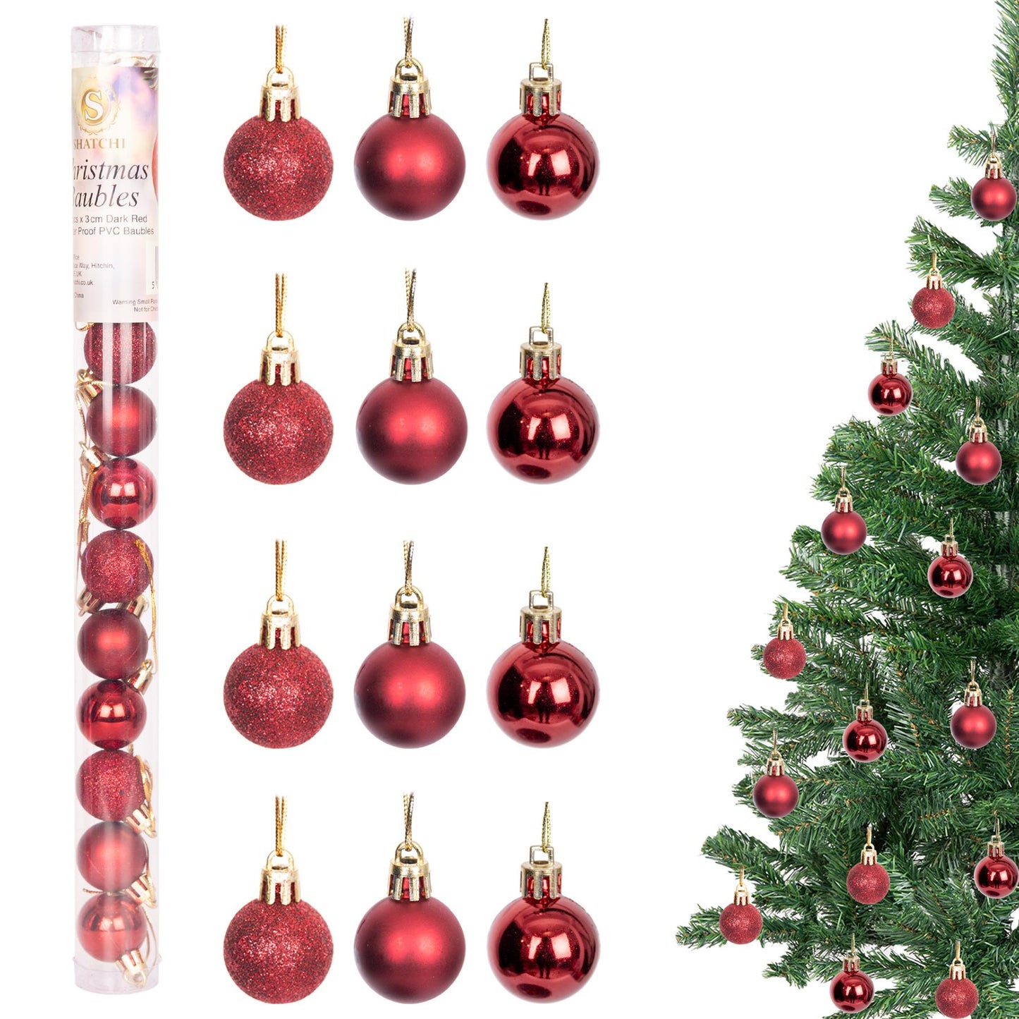 BAUBLES DARK RED 3CM - 24pcs PVC Set