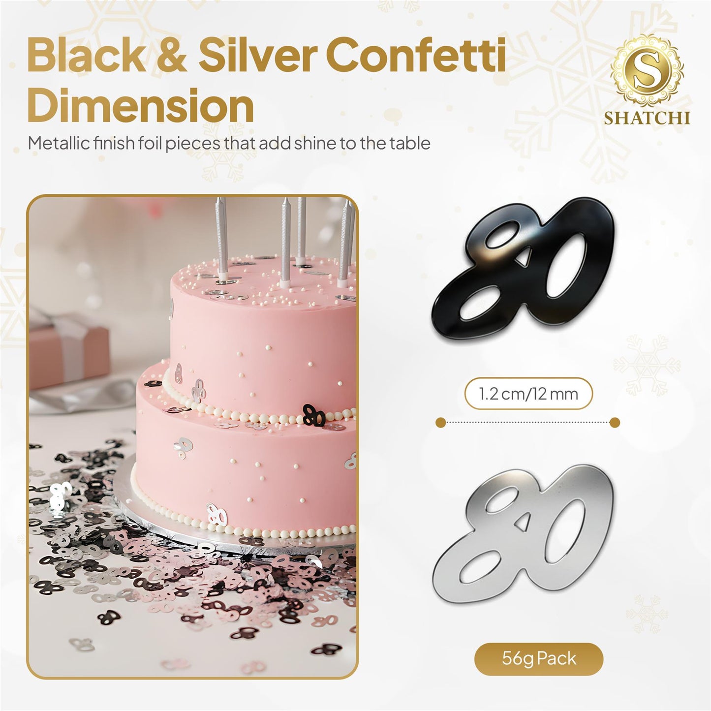 4 x 14g 80th Black Happy Birthday Confetti