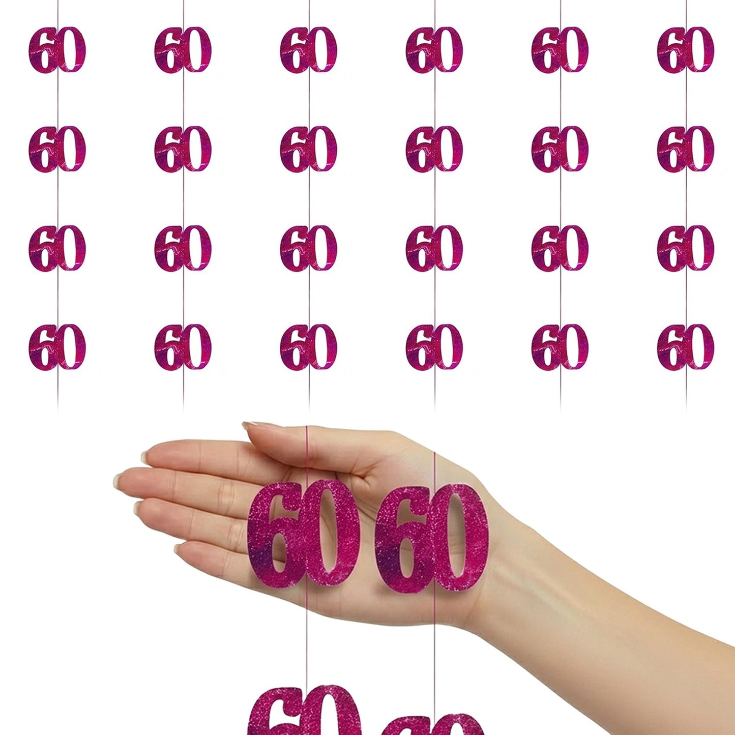 Shatchi 60th Glitz Pink Foil Hanging String Party Decorations Pack of 6