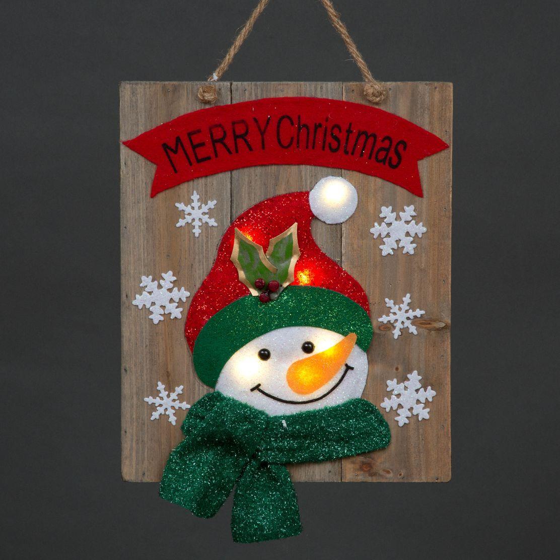 Wooden Hanging Frame Decor featuring Snowman - Dimensions: 30x3x36cm