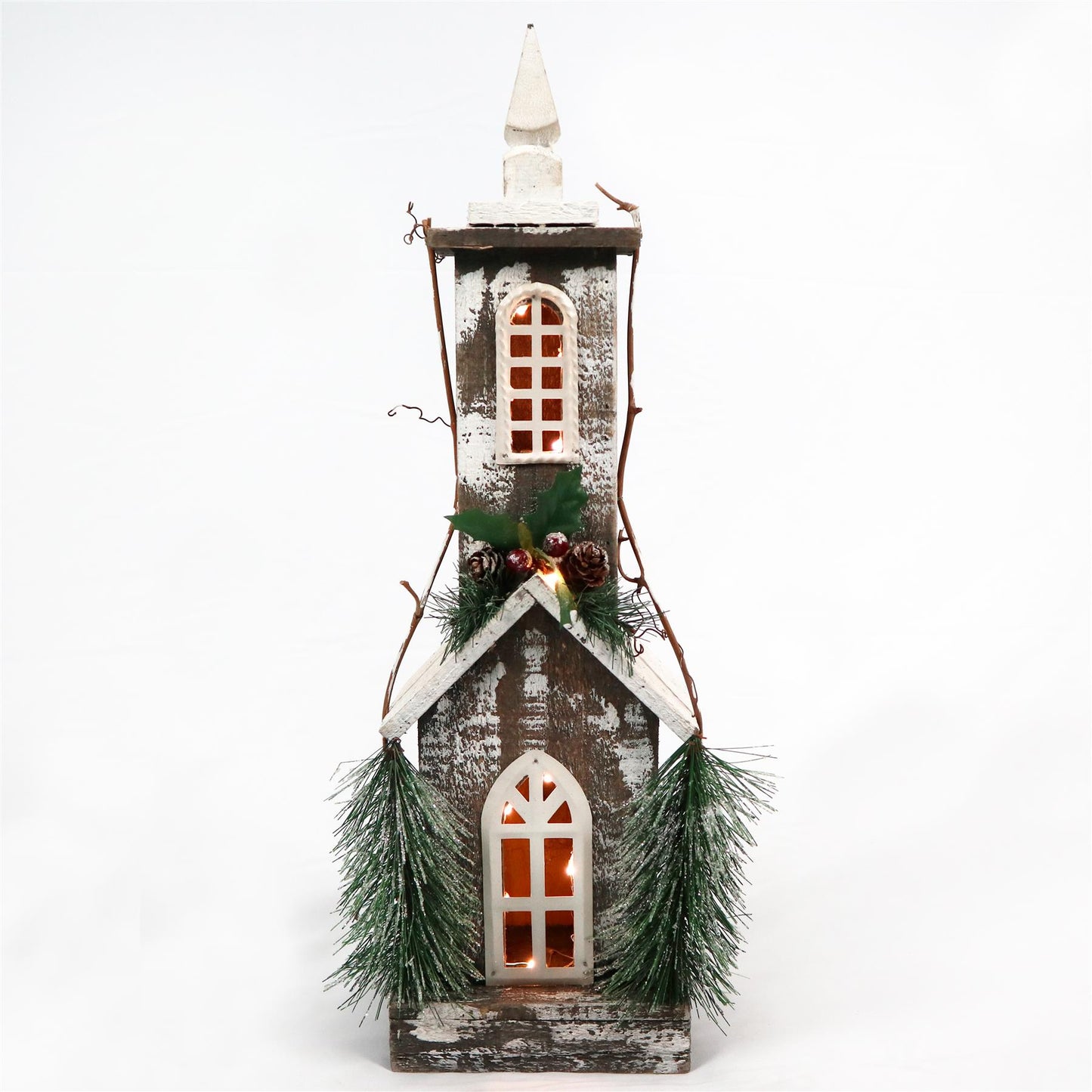 Wooden House Warm White Bulb - 15x10x52cm