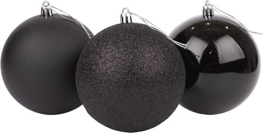 Black Baubles - 10cm, 6 Pieces Set