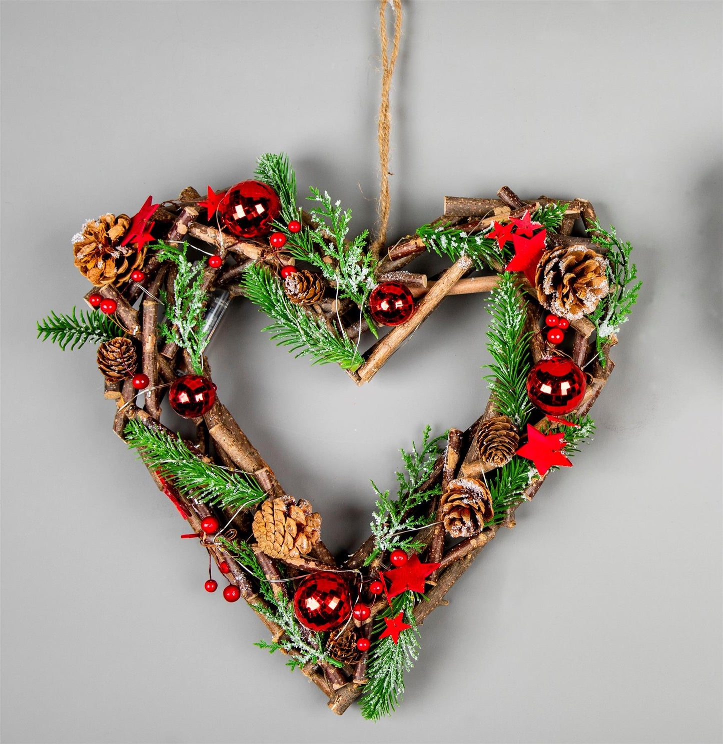 35cm LED Twig Hanging Heart Red