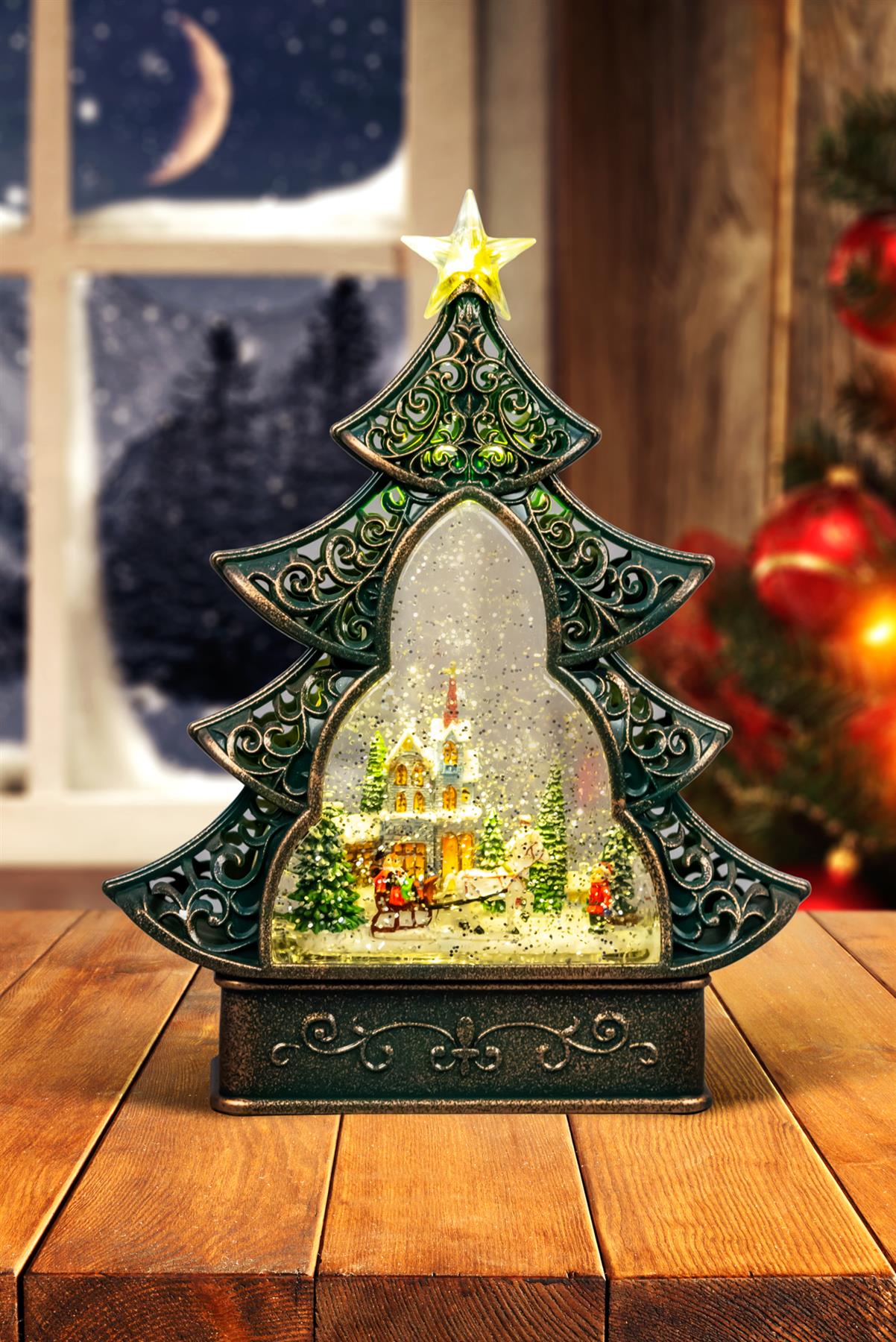 Christmas Tree Light-Up Nativity Snow Globe