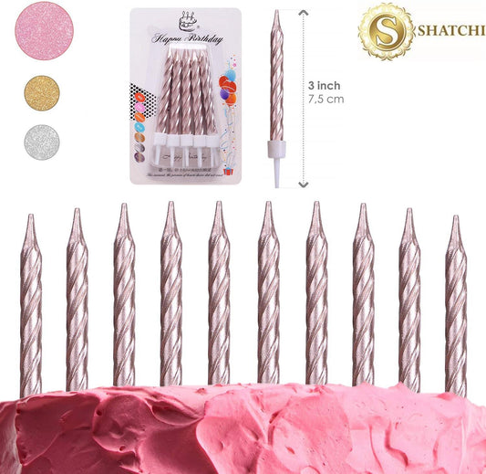 10pcs Rose Gold Candles for Birthday Cake Topper