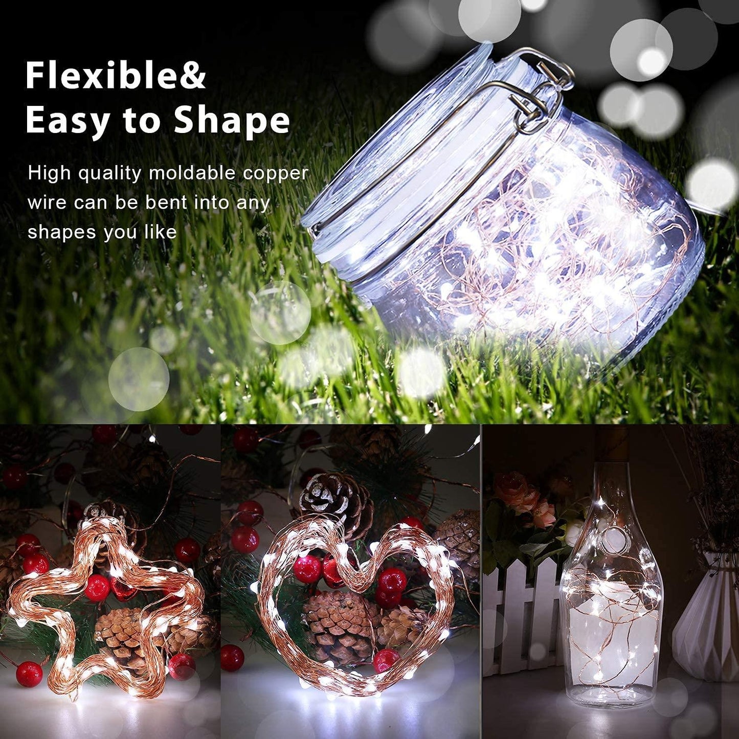 40 White LED Battery Operated Lights with Gold Wire 1pks