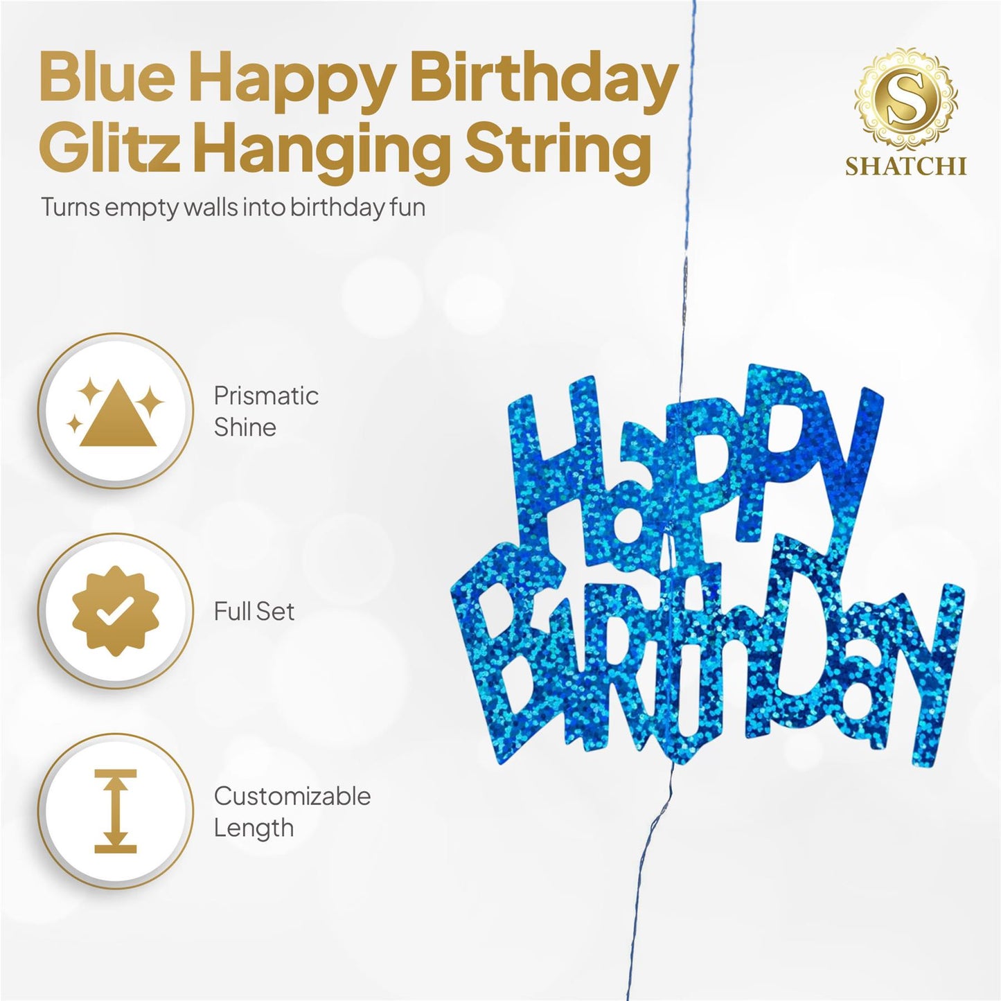 Shatchi Happy Birthday Blue Foil Hanging String Party Decorations Pack of 6