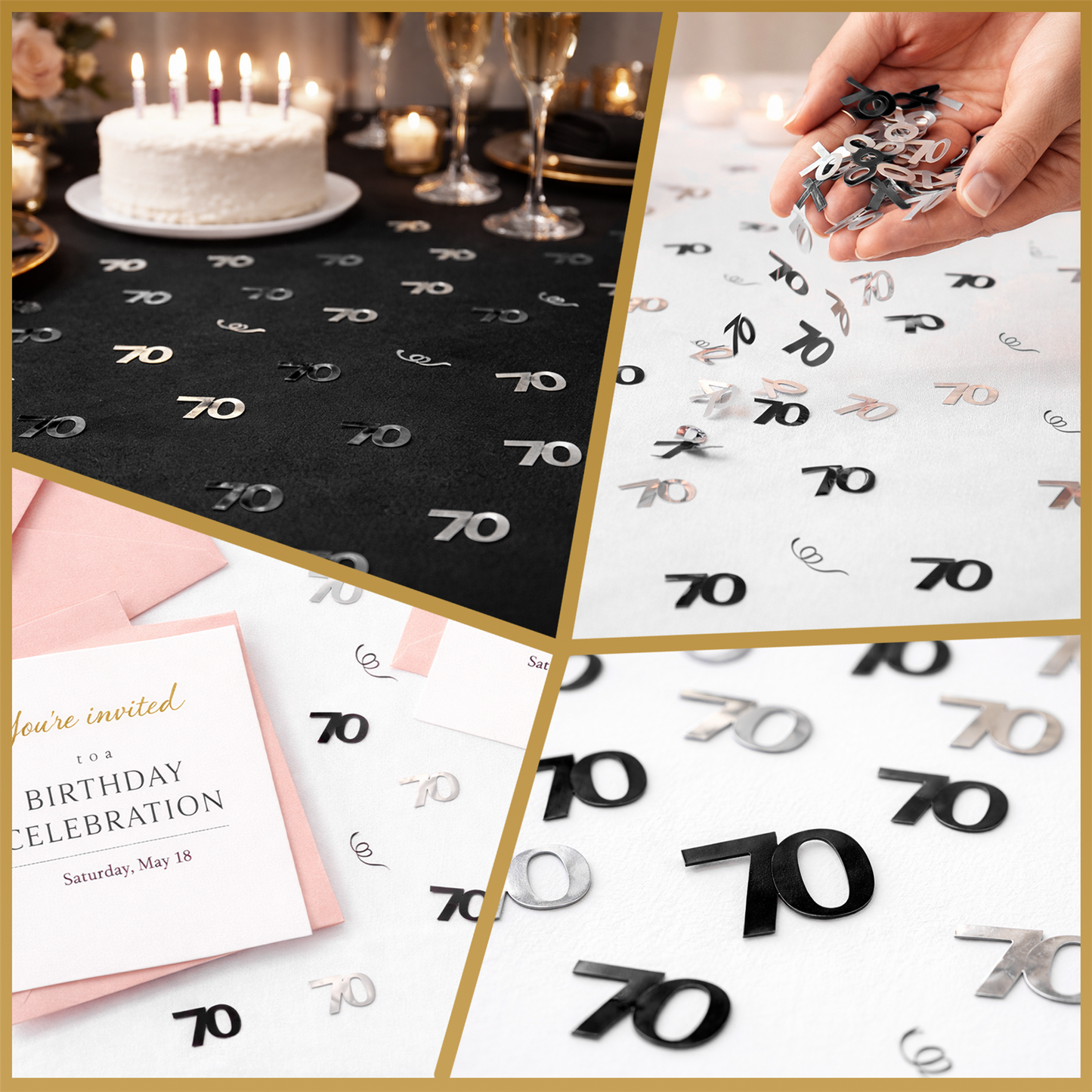 14g 70th Black Happy Birthday Confetti