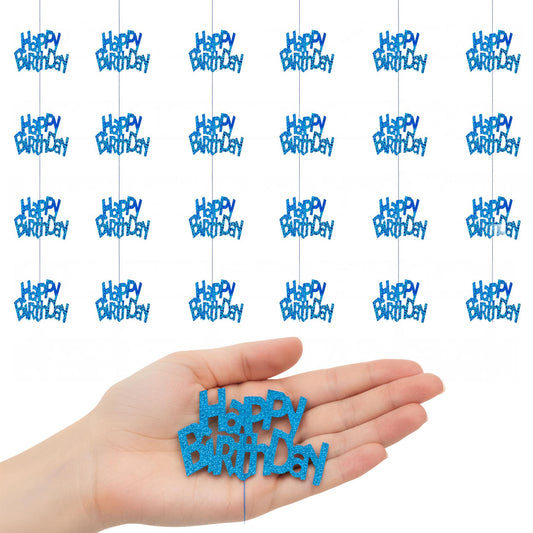 Shatchi Happy Birthday Blue Foil Hanging String Party Decorations Pack of 6