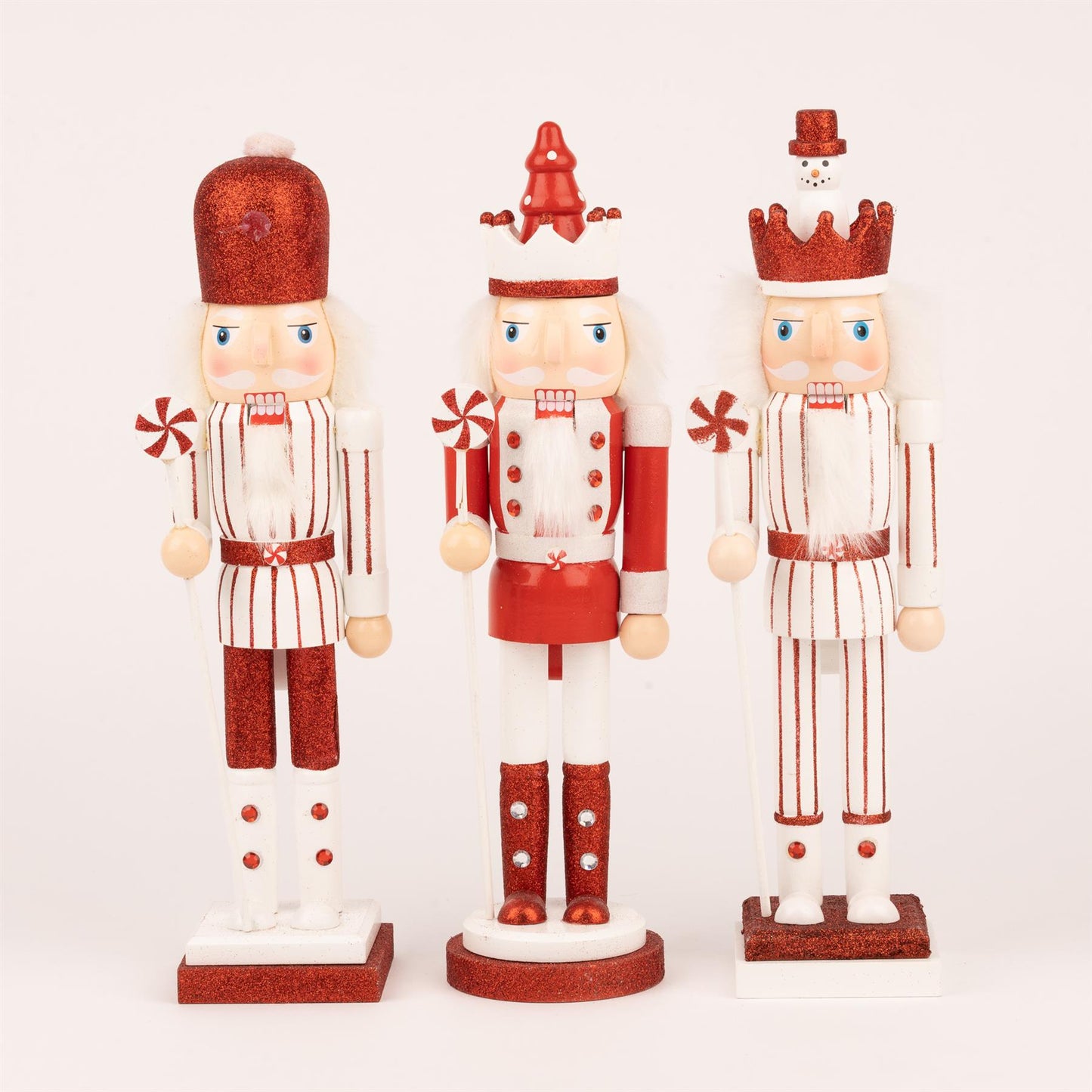 38cm Red & White Candy Cane Nutcrackers - 3pcs Set