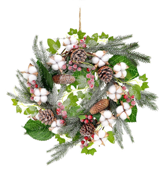 55cm Frost Wreath with Pine Cones