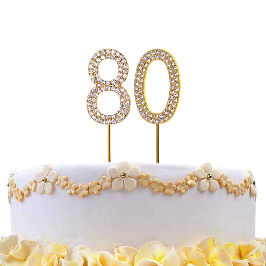 Cake Topper Number Year 80 Gold Diamond