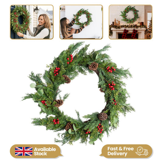 90CM CEDAR WREATH WITH RED BERRY AND PINECONE