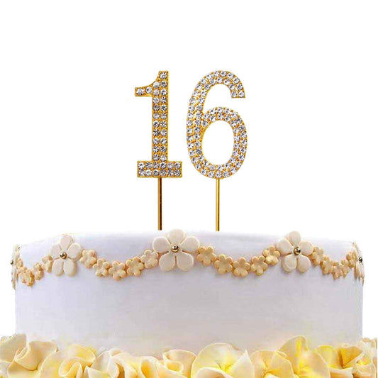 Gold Diamond Number 16 Cake Topper