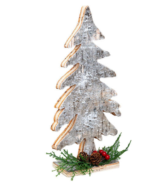 30cm Christmas Tree Shape Birch Bark Wooden Table Top Decoration