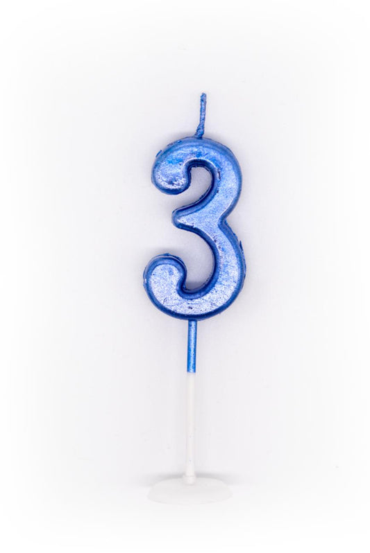 Blue Number 3 Candle