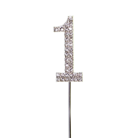 Cake Topper Number 1 Silver Sparkly Diamond