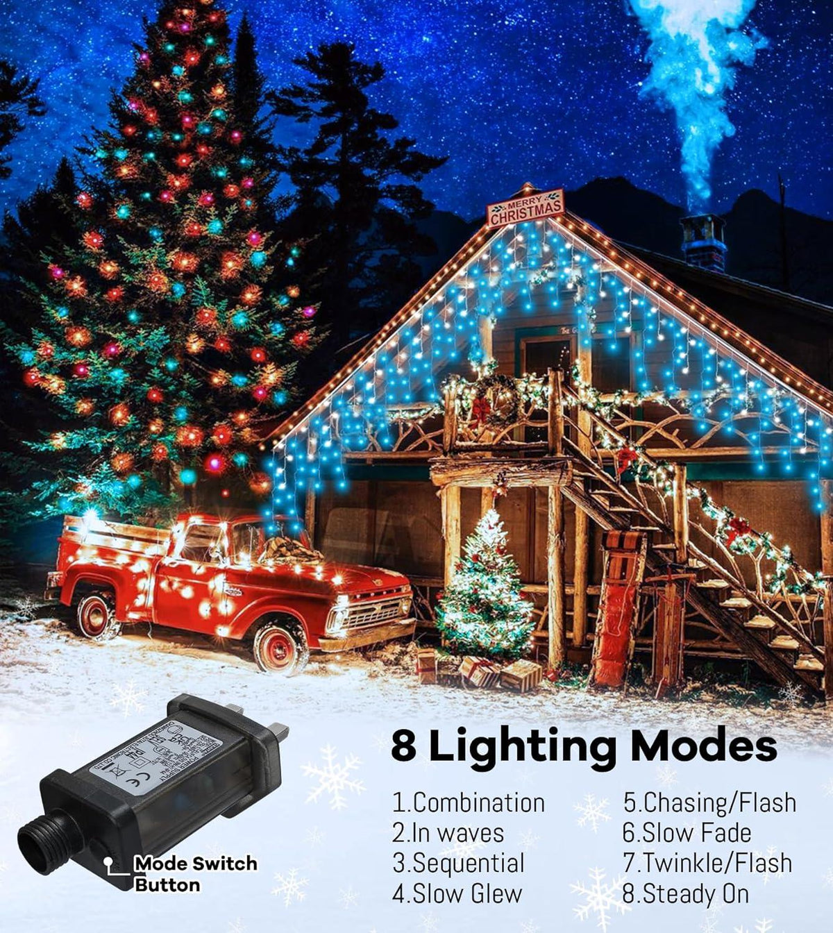 1200 White & Blue LED Icicle Lights