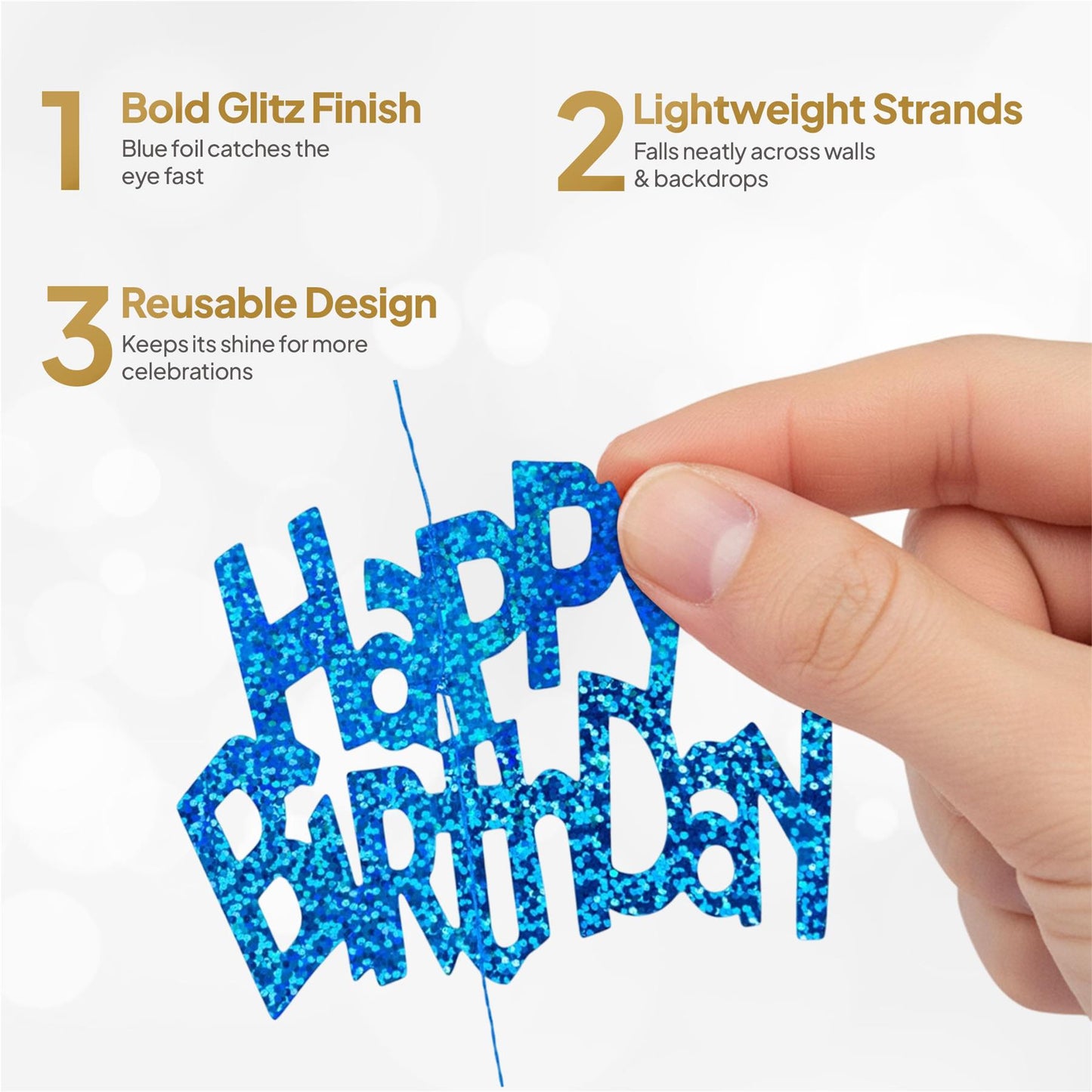 Shatchi Happy Birthday Blue Foil Hanging String Party Decorations Pack of 6