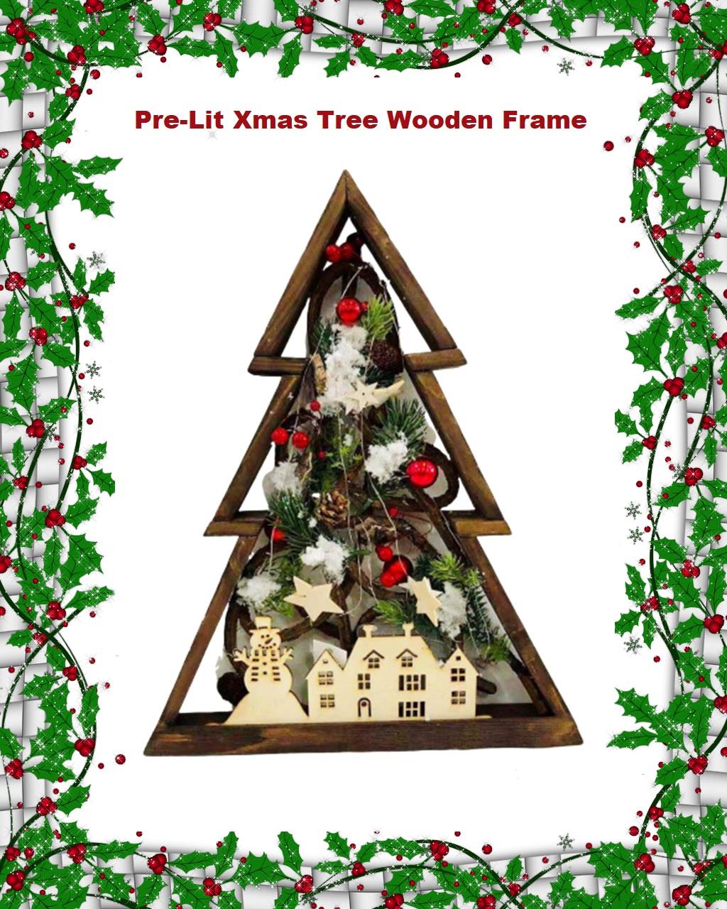 Battery-Operated Wooden Tree Frame - 39x27cm