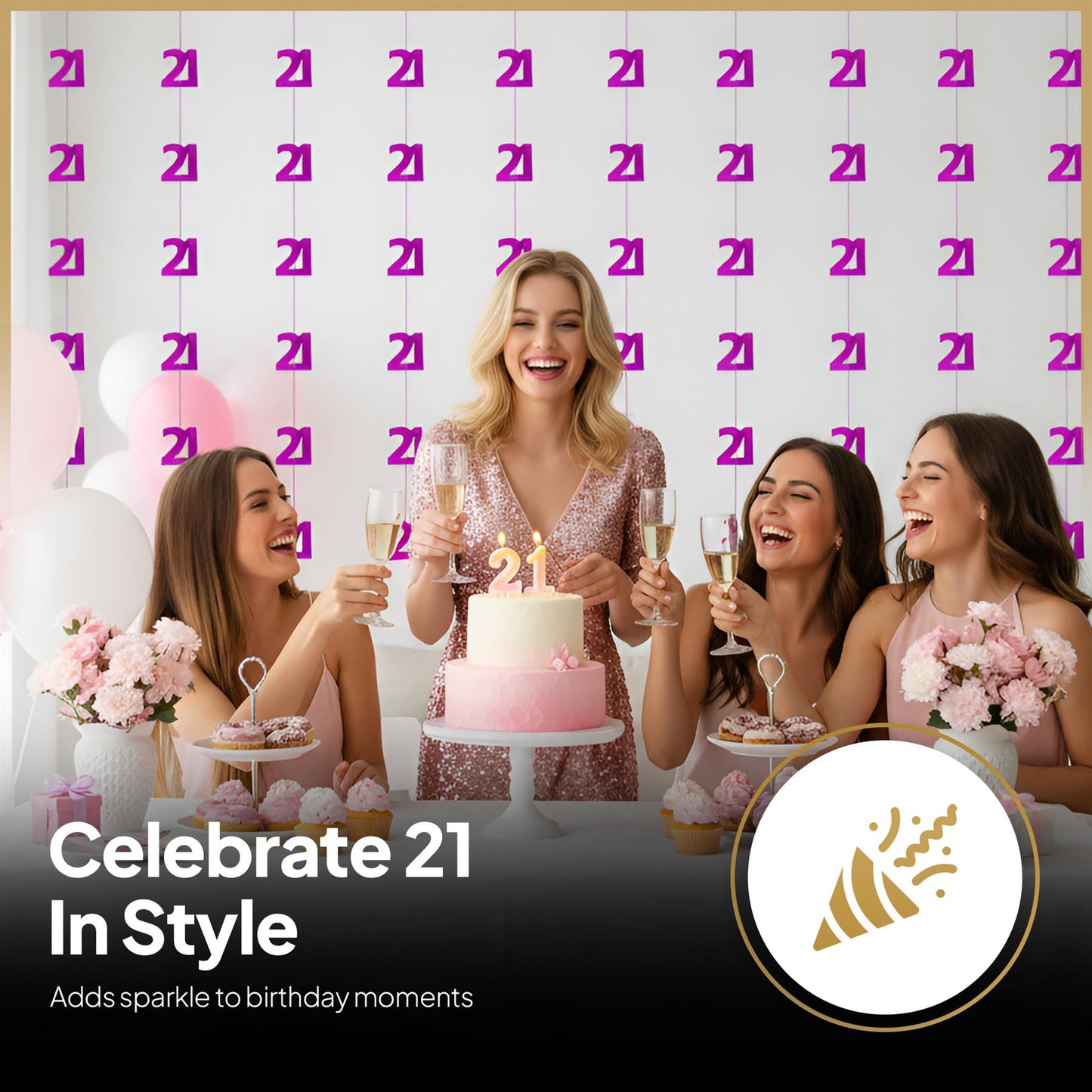 Shatchi 21st Glitz Pink Foil Hanging String Party Decorations Pack of 6