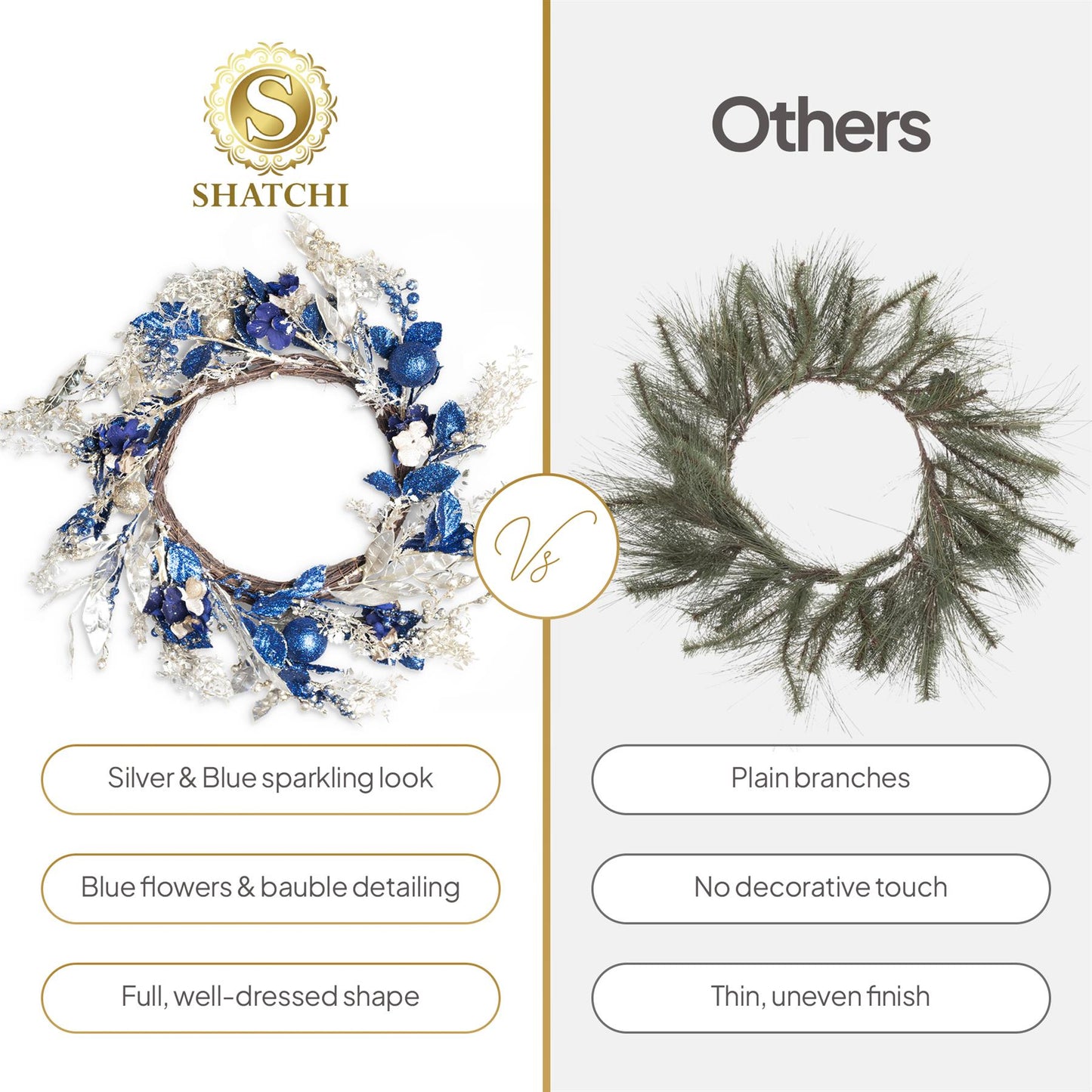 58cm Baubles Wreath Gold/Blue