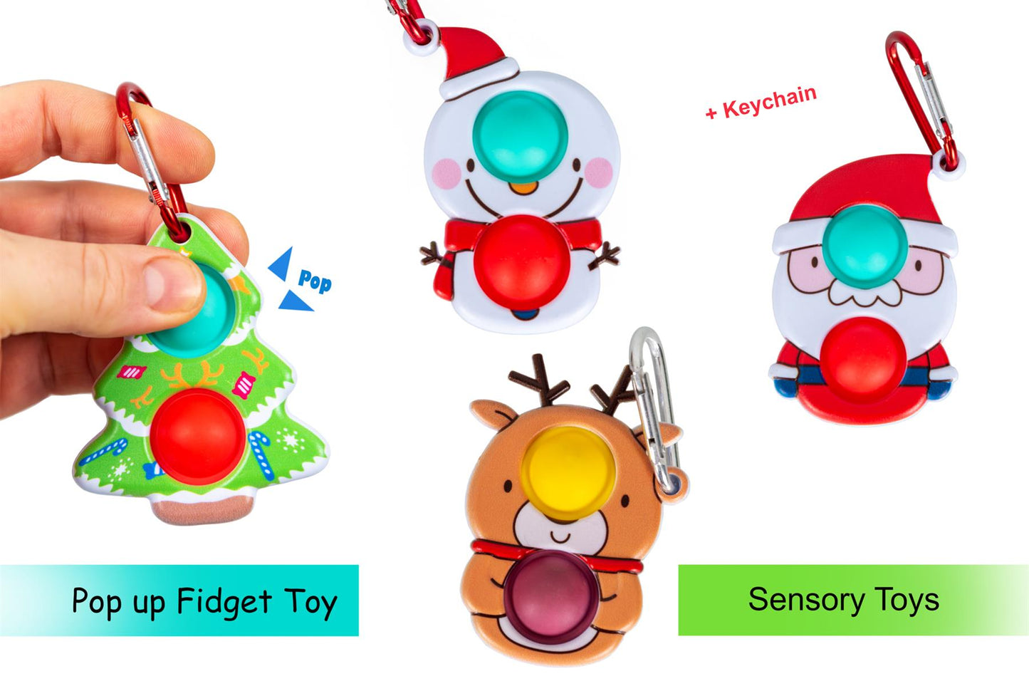 4Pcs Pop It Christmas Keyring Set