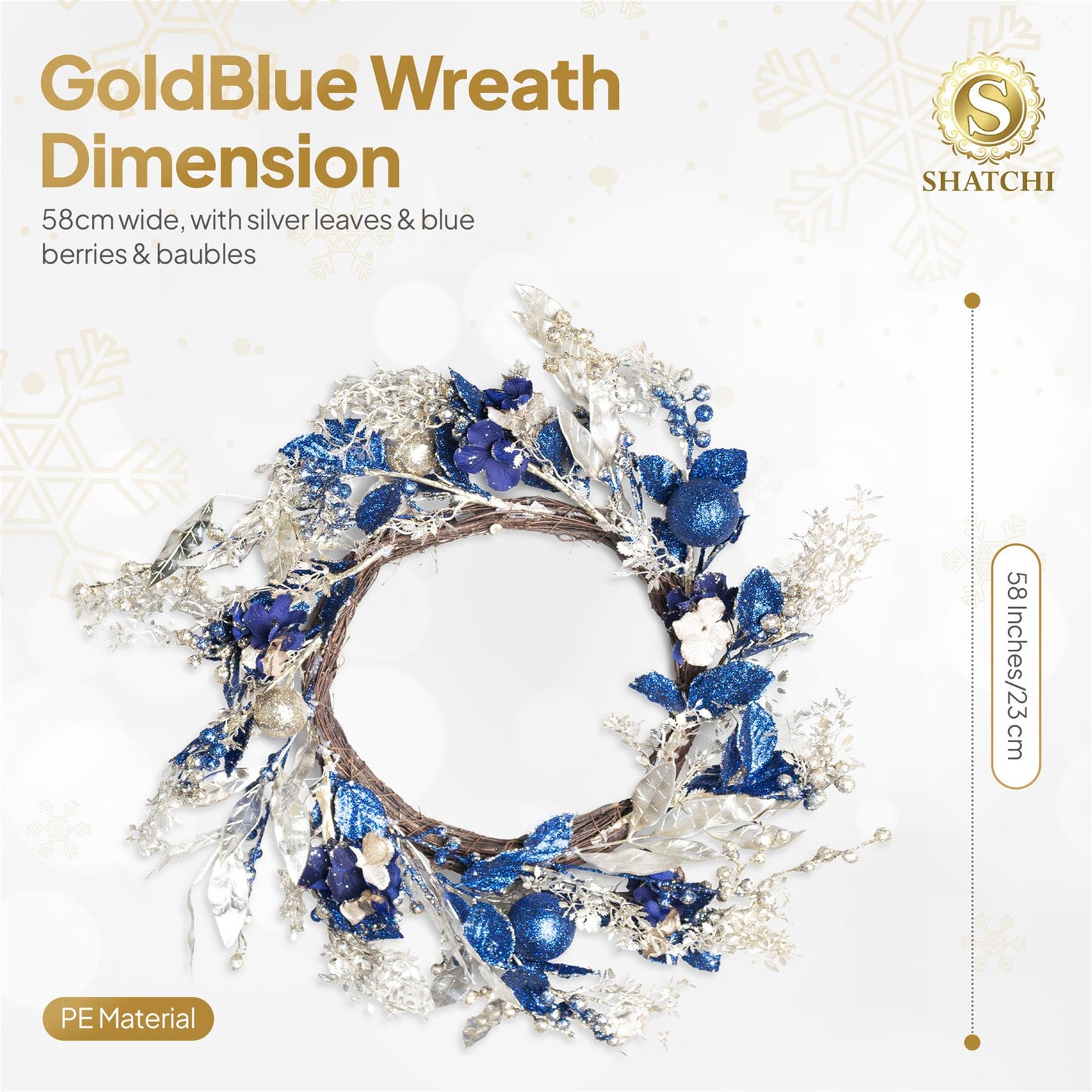 58cm Baubles Wreath Gold/Blue