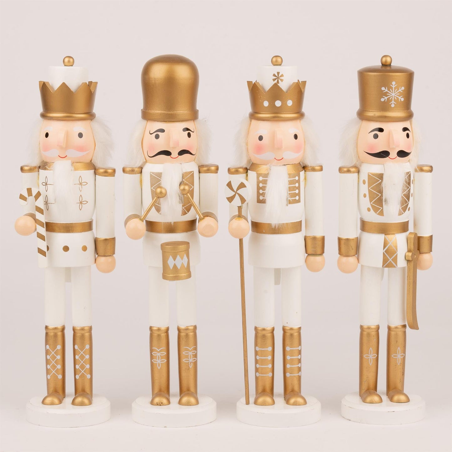 36cm Gold & White Wooden Nutcrackers - 4 Pcs Set