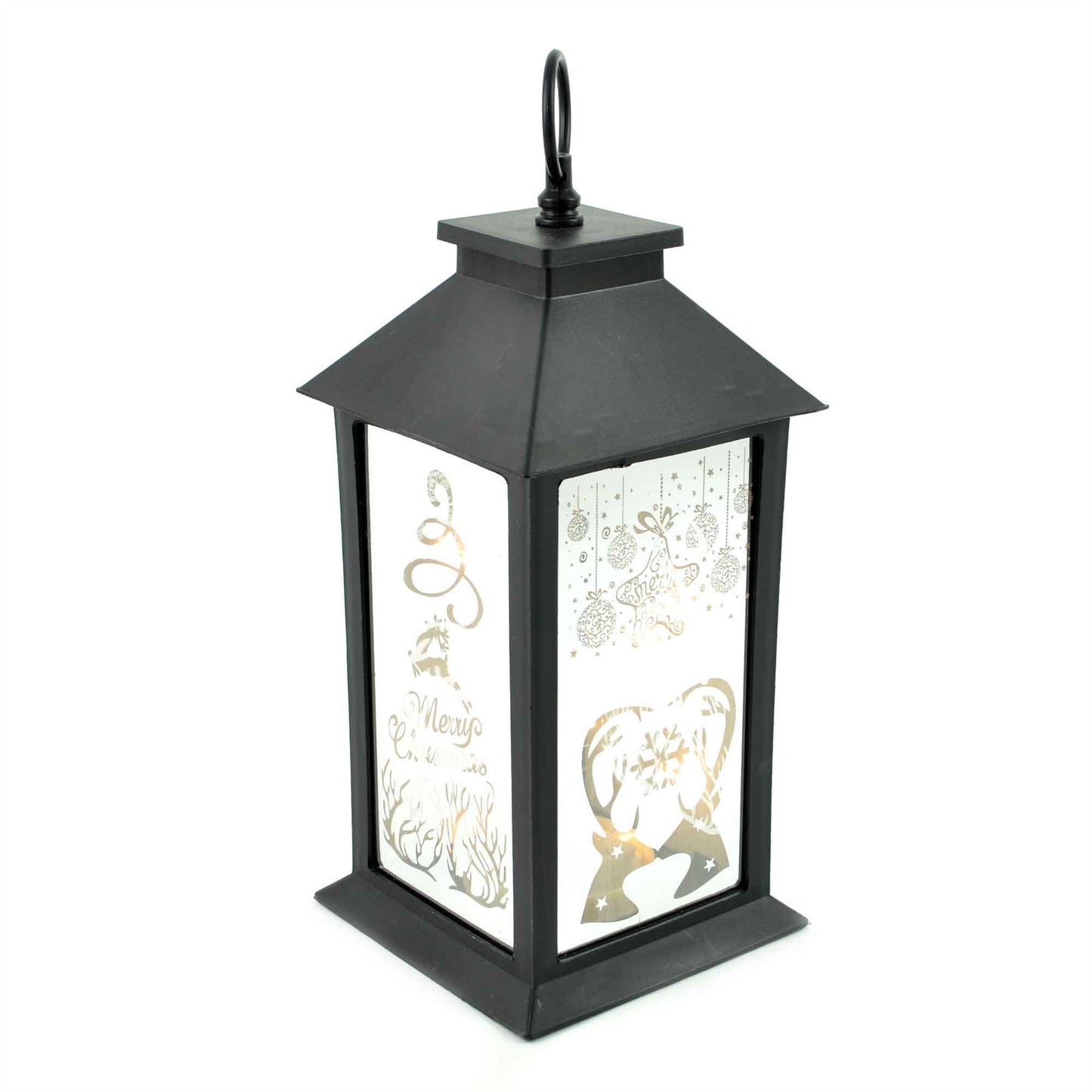 Black Christmas Lantern with Warm White LED String Lights