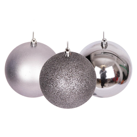 Set of 6 Mid Grey 10cm Baubles (PVC)