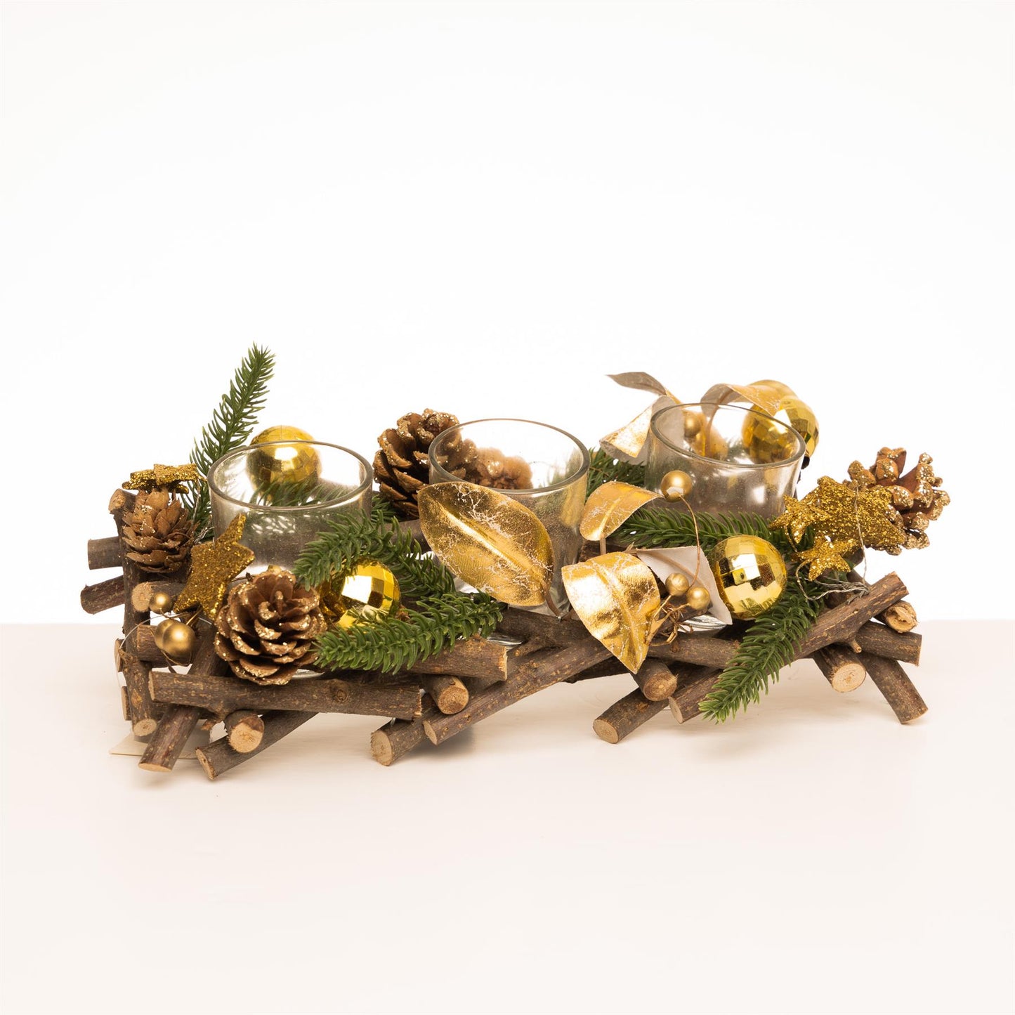 28cm Gold Twig Triple Candle Holder