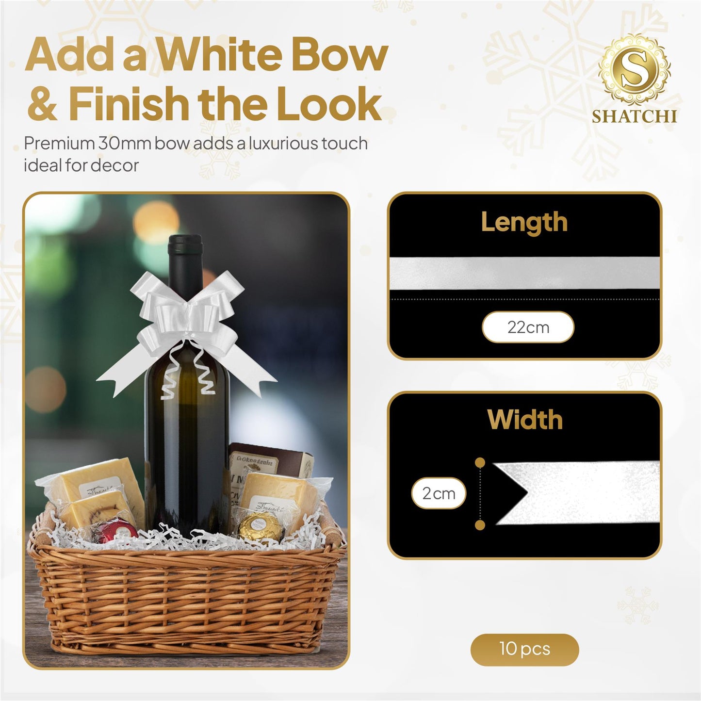 10 White Pullbows - 30mm